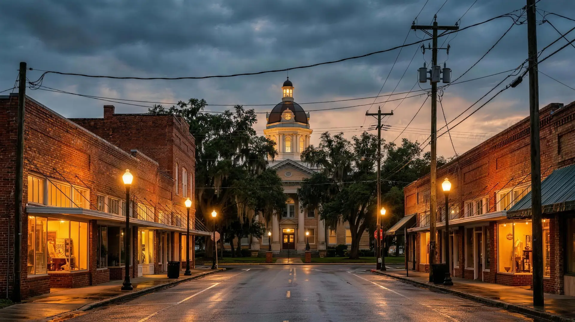 Historic downtown street and courthouse in Inverness, Citrus County, Florida