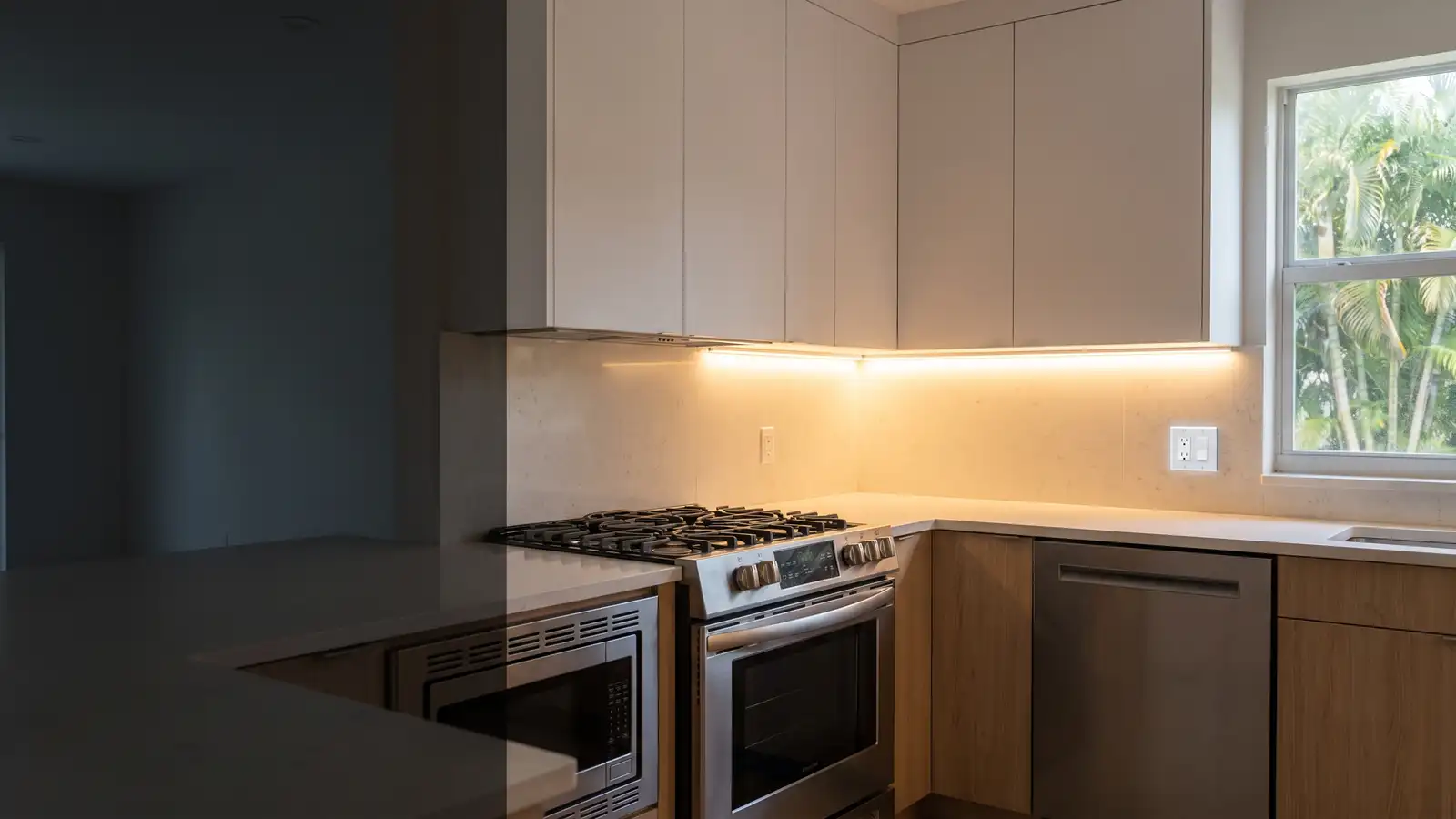 Modern kitchen with range, dishwasher and microwave on dedicated circuits